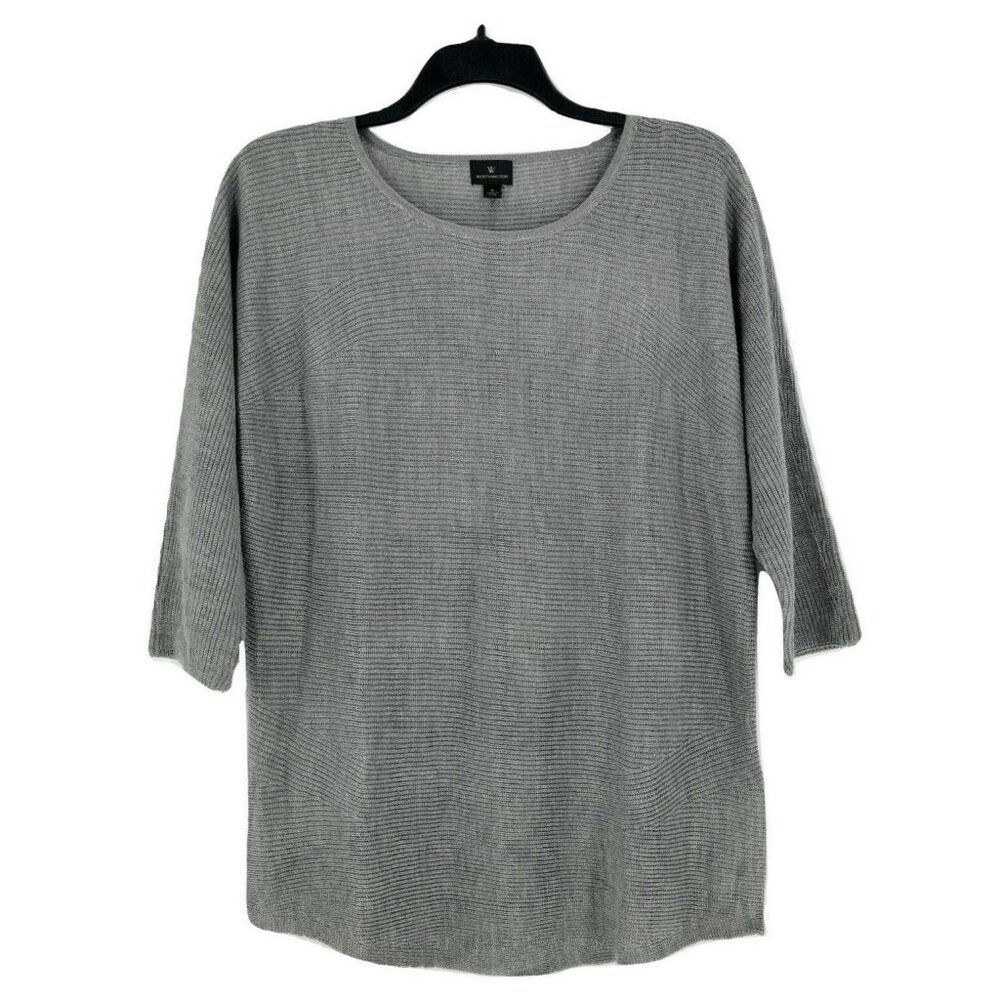 Worthington Sweater Women's Large Ribbed Scoop Neck Top Gray New